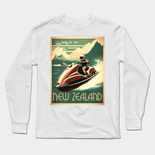 New Zealand Jet Ski Vintage Travel Art Poster Long Sleeve T-Shirt